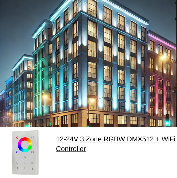 led building controller 12-24V 3 Zone RGBW DMX512 + WiFi Controller